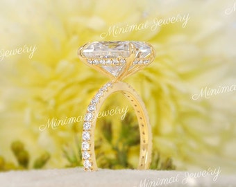 2.7CT radiant cut moissanite engagement ring,14k rose gold,solitaire moissanite radiant cut ring,hidden halo ring,bridal wedding ring•women