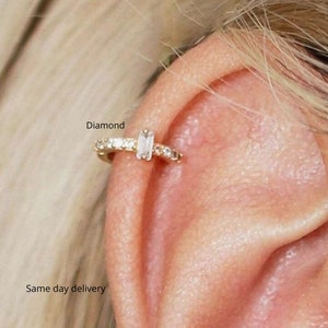 diamond helix hoop,14k solid gold hoops,diamond huggie hoop earrings,diamond,helix earring,cartilage earring•cartilage hoop•helix piercing