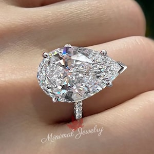 10.5CT pear moissanite ring 14k gold solitaire pear shaped engagement ring Cathedral wedding statement ring Large diamond anniversary ring