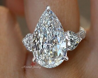 12 TCW pear shaped engagement ring Three stone pear moissanite engagement ring heart&large pear cut hidden halo cocktail unique wedding ring