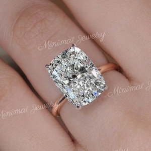 Cushion Cut Moissanite Engagement Ring • 8CT Large Elongated Cushion Solitaire • Hidden Halo Wedding Ring for Women