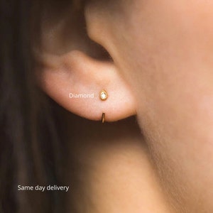 Pendientes tipo dormilona, pendientes tipo aro de oro macizo de 14 k, pendientes tipo aro abiertos, pendientes tipo aro medio, pendientes tipo oreja, pendientes tipo dormilona de oro • aros pequeños