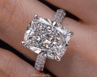 Cushion Cut Lab Grown Diamond Engagement Ring 8.5CT IGI Certified Solitaire elongated cushion large lab diamond anniversary wedding ring
