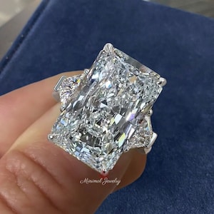 17.5 CT Radiant engagement ring Three stone moissanite trapezoid&large radiant cut moissanite engagement ring diamond cocktail wedding ring