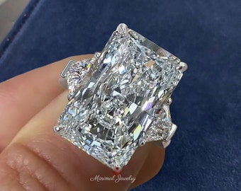 15 CT Radiant engagement ring Three stone moissanite trapezoid&large radiant cut moissanite engagement ring diamond cocktail wedding ring