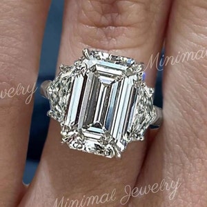 14k solid gold Emerald Cut Moissanite Engagement Ring 10.9 TCW Three Stone Emerald Cut Ring Large Diamond Cocktail anniversary wedding ring
