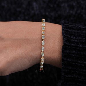 Moissanite tennis bracelet,solid 14k gold bracelet,bezel set bracelet,multi shape moissanite bracelet,lab diamond tennis bracelet,wedding