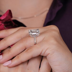 8 CT Emerald Cut Moissanite Engagement Ring,Solitaire Knife Edge wedding ring for women image 3