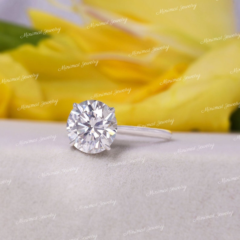 moissanite engagement ring,solitaire round cut hidden halo ring