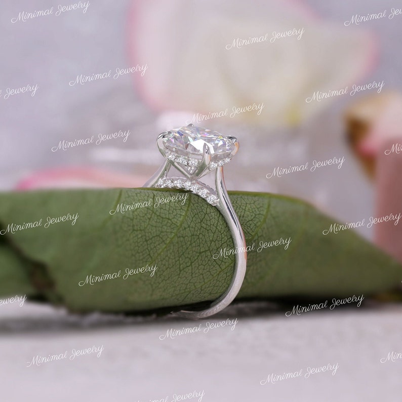 round moissanite solitaire engagement ring with hidden halo