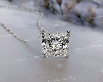 Kissen Moissanite Solitaire Anhänger Halskette, 14k Vergoldete Kette