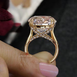 17 CT Round moissanite engagement ring 14k gold cathedral ring large solitaire wedding anniversary ring for women big diamond statement ring