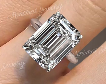 9.5 CT Large Emerald cut moissanite engagement ring,big solitaire knife edge,celebrity style emerald Moissanite diamond,luxury wedding ring