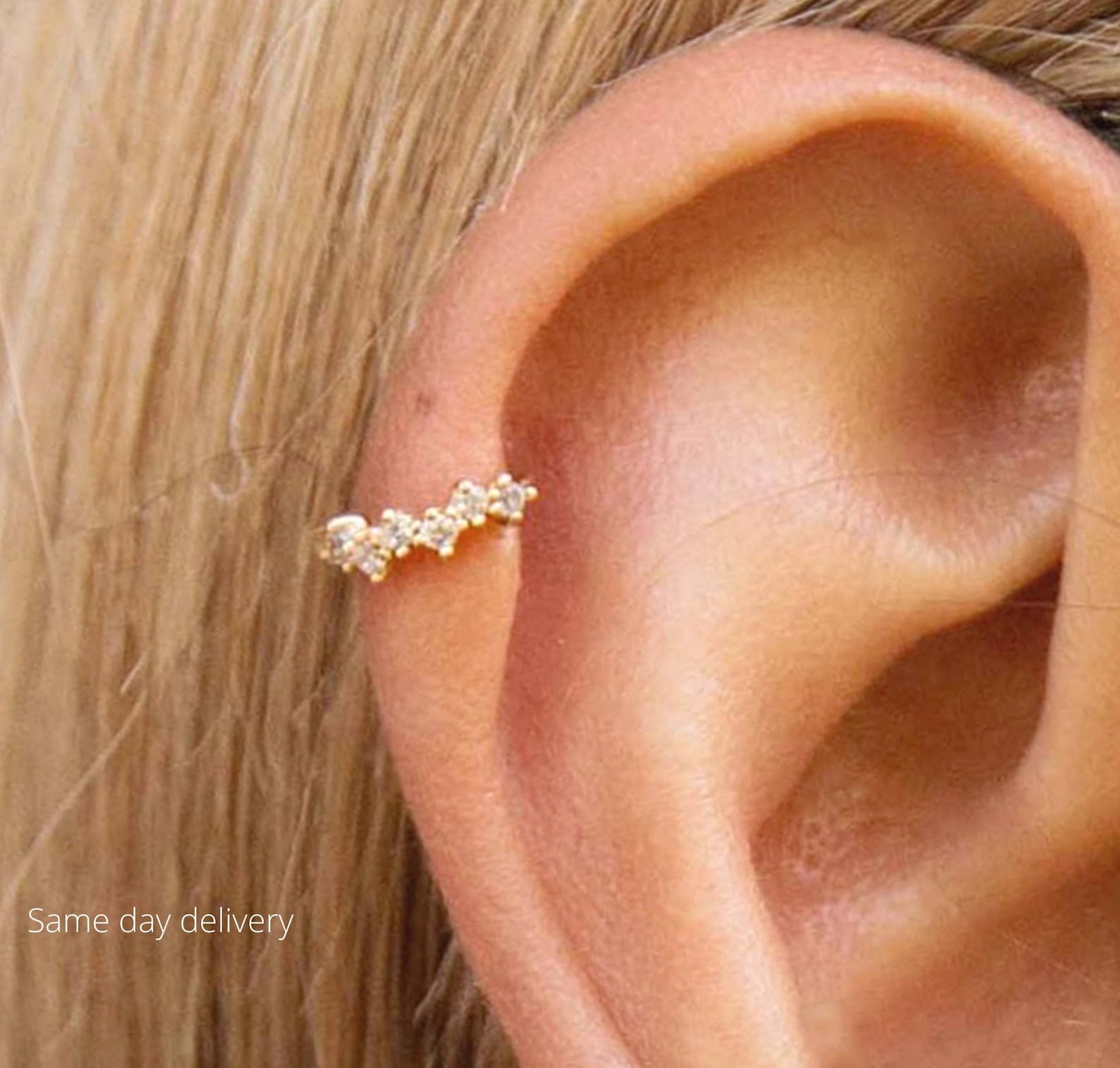 Diamond helix earringHelix hoop14k solid gold huggies hoop Etsy