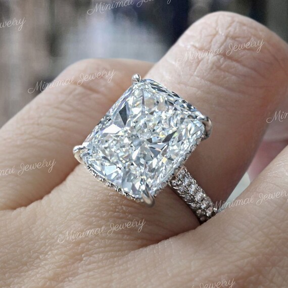 10.1 CT Elongated Cushion Cut Moissanite Engagement Ring unique