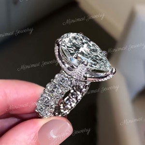 8 CT Large Moissanite pear shaped ring,wide band teardrop ring,unique celebrity style pear moissanite engagement ring,iced out wedding ring