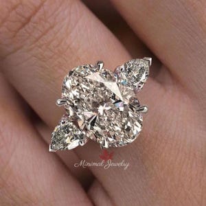 Oval lab grown diamond engagement ring platinum igi certified 1.85CT Three stone ring lab diamond bridal wedding ring women anniversary Ring