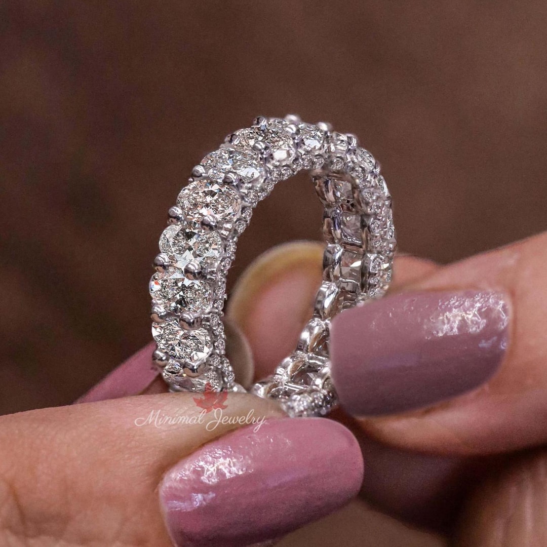 Lab Grown Diamond Oval Eternity Band 14k Gold Stackable Wedding Ring ...
