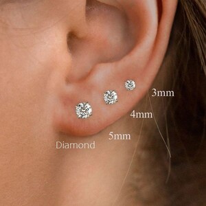 Round Moissanite Earrings,Wedding Earrings,3mm,4mm,5mm moissanite stud earrings,screw back solitaire earrings,14k gold,cartilage earring