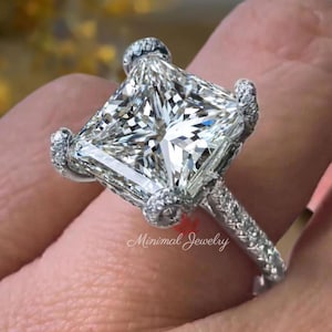 9.5 CT Moissanite princess cut engagement ring large moissanite solitaire square diamond ring custom aniversary wedding ring cocktail ring