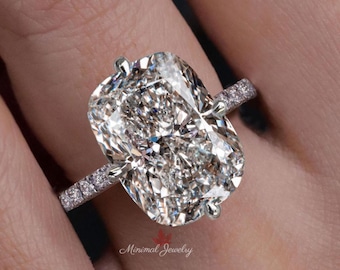 lab grown diamond engagement ring 10 CT elongated cushion cut Lab diamond ring IGI Certified Large diamond Wedding Anniversary ring women