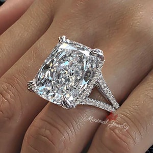 19.5 CT big large cushion cut moissanite engagement ring,celebrity style,split shank,elongated cushion solitaire wedding ring,hidden halo