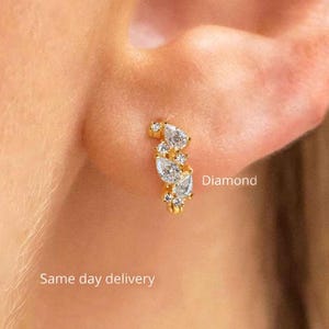 Diamond huggie hoop earrings solid gold hoop earrings small diamond hoops tiny hoop earrings diamond huggie earrings mini cartilage earring