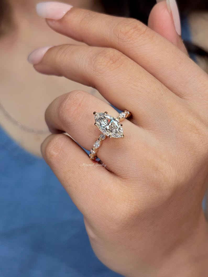 Marquise Lab Grown Diamond Engagement Ring IGI Certified 2ct marquise Diamond ring Solitaire Wedding Ring proposal ring image 12