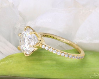 2.5 CT Round cut moissanite engagement ring,classic solitaire round brilliant,unique claw 6 prong,14k yellow gold,promise wedding ring,women
