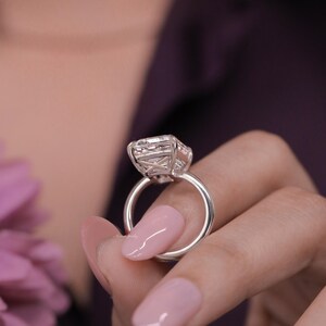 8 CT Emerald Cut Moissanite Engagement Ring,Solitaire Knife Edge wedding ring for women image 11