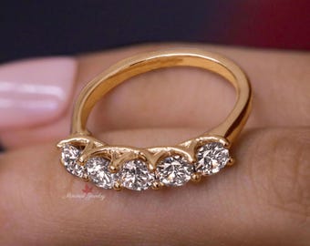 1.35 TCW Round Moissanite Wedding Band, Five Stone Ring
