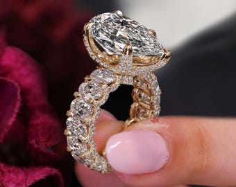 Anillo De Compromiso De Moissanita De Corte Ovalado De 8 X 6 Mm En Oro Rosa Con Forma De Pera Y Tres Piedras Para Mujer, Anillo De Boda Antiguo, Regalo De Aniversario