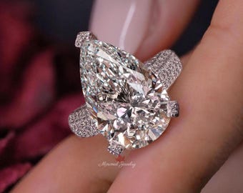 10.5CT Pear Moissanite Engagement Ring Solitaire pear shaped Bridal Jewelry Statement Cocktail Wedding Ring Large diamond Anniversary ring