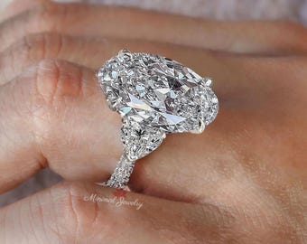 9 CT Large Three stone oval moissanite engagement ring,hidden halo,unique celebrity style,heart&big oval cut moissanite,Luxury wedding ring