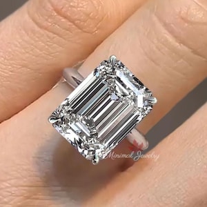 8 CT Emerald Cut Moissanite Engagement Ring,Solitaire Knife Edge wedding ring for women image 1