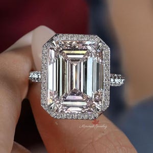 Lab Grown Diamond Emerald Cut Ring 15 CT IGI Certified diamond Engagement Ring Statement Wedding Anniversary ring halo Gold Cathedral ring