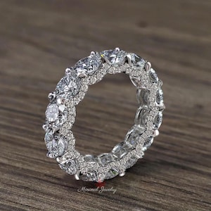Moissanite eternity band 14k gold moissanite wedding band full eternity ring unique modern thick 4mm wedding band Matching stackable rings