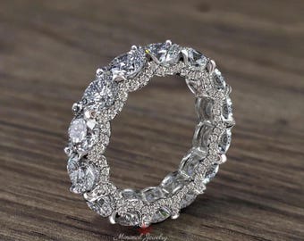 Moissanite eternity band 14k gold moissanite wedding band full eternity ring unique modern thick 4mm wedding band Matching stackable rings