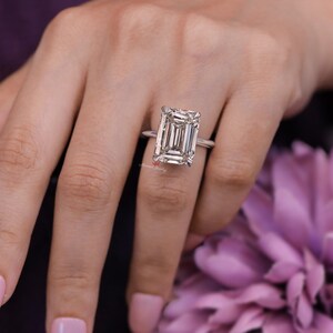 8 CT Emerald Cut Moissanite Engagement Ring,Solitaire Knife Edge wedding ring for women image 9