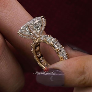 8CT Asscher Cut Moissanite Ring simple Engagement Ring wide Eternity band solitaire wedding ring large diamond anniversary ring for women