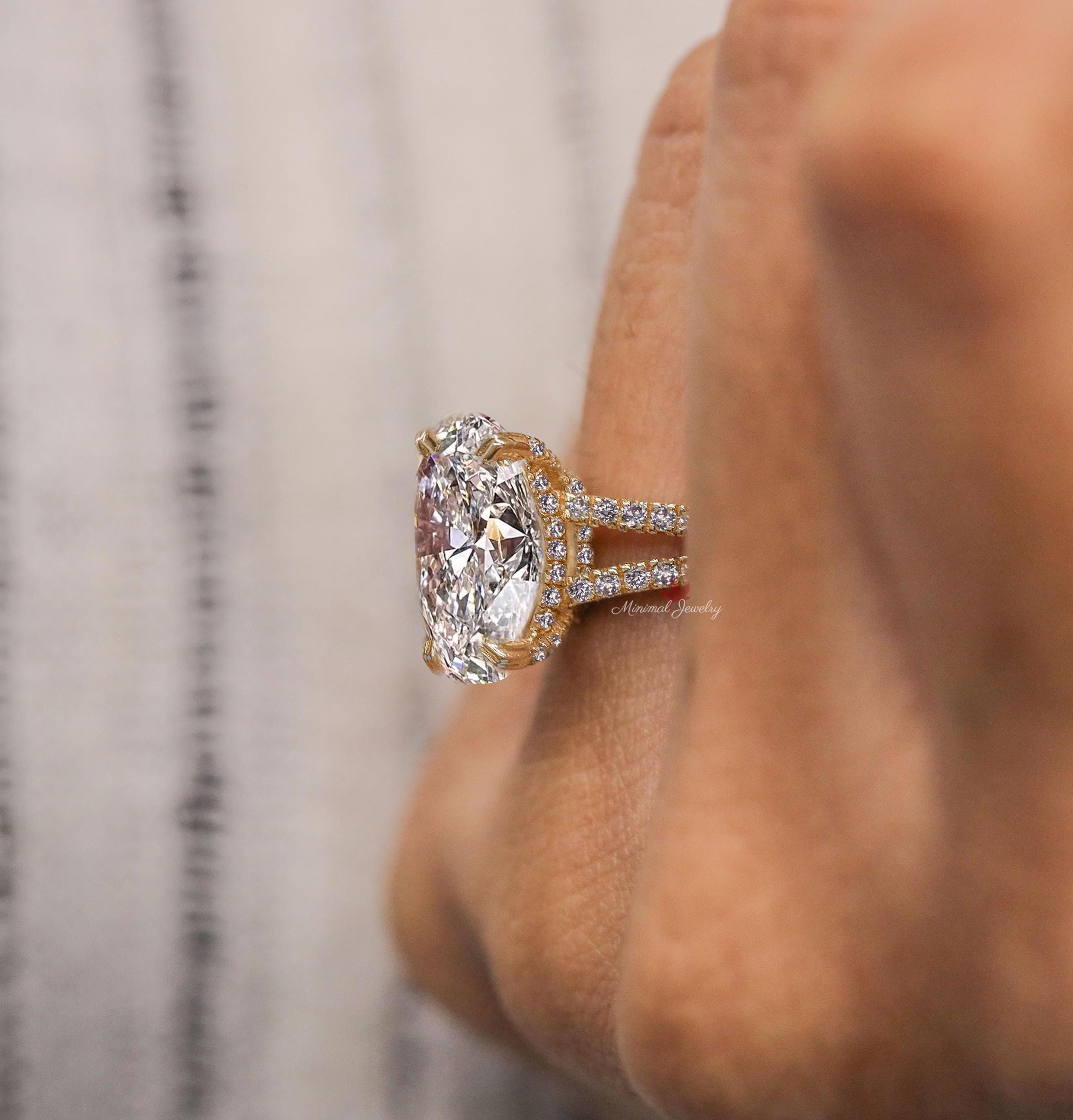 5.5CT Oval Moissanite Engagement Ring Hidden Halo Split Shank Ring ...
