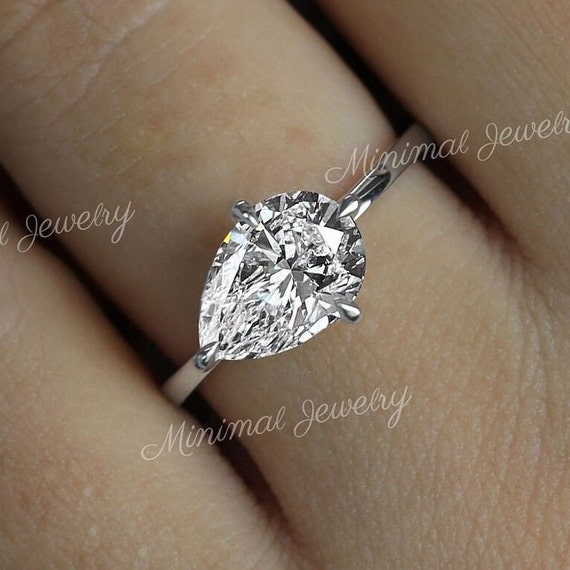 Pear Petite Solitaire Diamond Engagement Ring