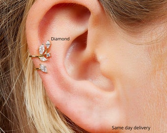 leaf ear cuff,ear cuff no piercing,fake piercing,14k solid gold ear  cuff,fake helix piercing,ear cuff earrings•cartilage cuff•helix cuff