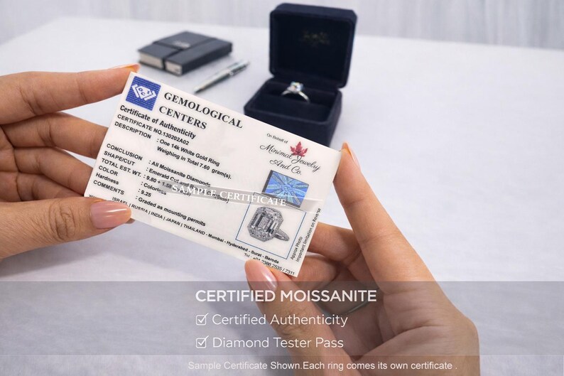 8 CT Emerald Cut Moissanite Engagement Ring,Solitaire Knife Edge wedding ring for women image 12