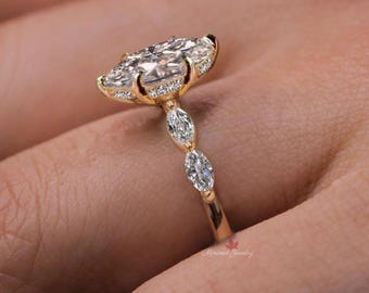 Lab Grown Diamond Marquise Engagement Ring 2.3 CT Solitaire Wedding Ring 14k gold CVD Diamond Bridal Jewelry Anniversary Promise Ring women