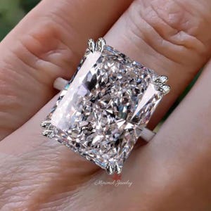 18.5CT Radiant cut moissanite engagement ring 14k white gold cathedral ring Big solitaire wedding anniversary ring big diamond cocktail ring
