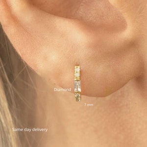 Diamond huggie earrings,14k gold cartilage hoop,huggie hoop earrings,cartilage earring,diamond huggies,diamond hoopsminitiny hoop earrings image 1