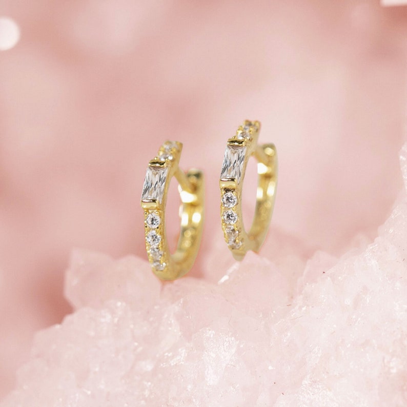 Diamond huggie earrings,14k gold cartilage hoop,huggie hoop earrings,cartilage earring,diamond huggies,diamond hoopsminitiny hoop earrings image 4