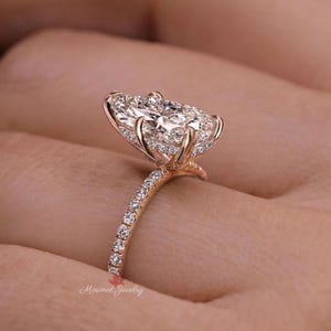 Lab Grown Diamond Ring 3CT Pear Shaped Engagement Ring Rose Gold Hidden Halo Solitaire Certified Diamond pear cut Wedding Anniversary ring