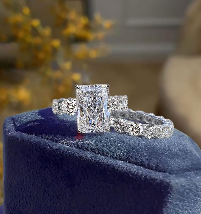 5 CT Radiant Cut Engagement Ring Set Large Radiant Moissanite Solitaire ...